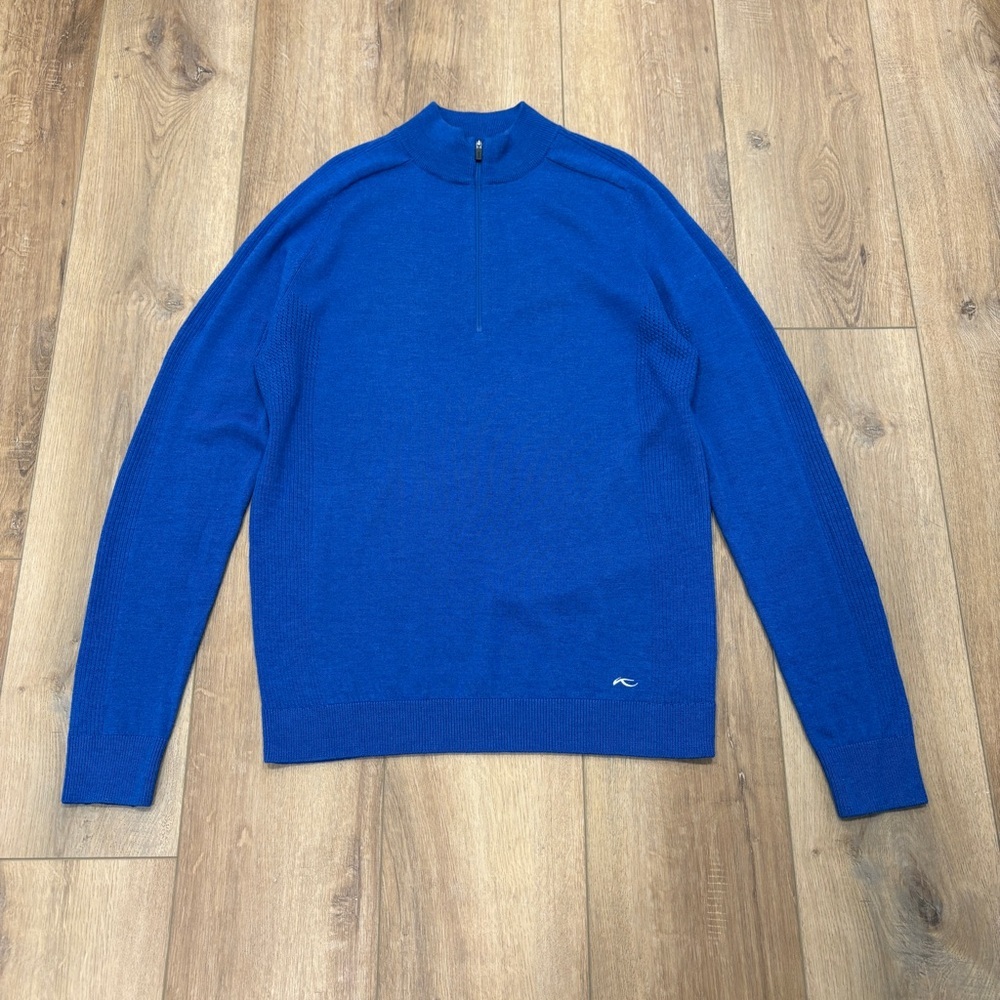 🌟KJUS🌟 MENS 100% WOOL 1/4 ZIP PERFORMANCE SWEATER BLUE SZ L